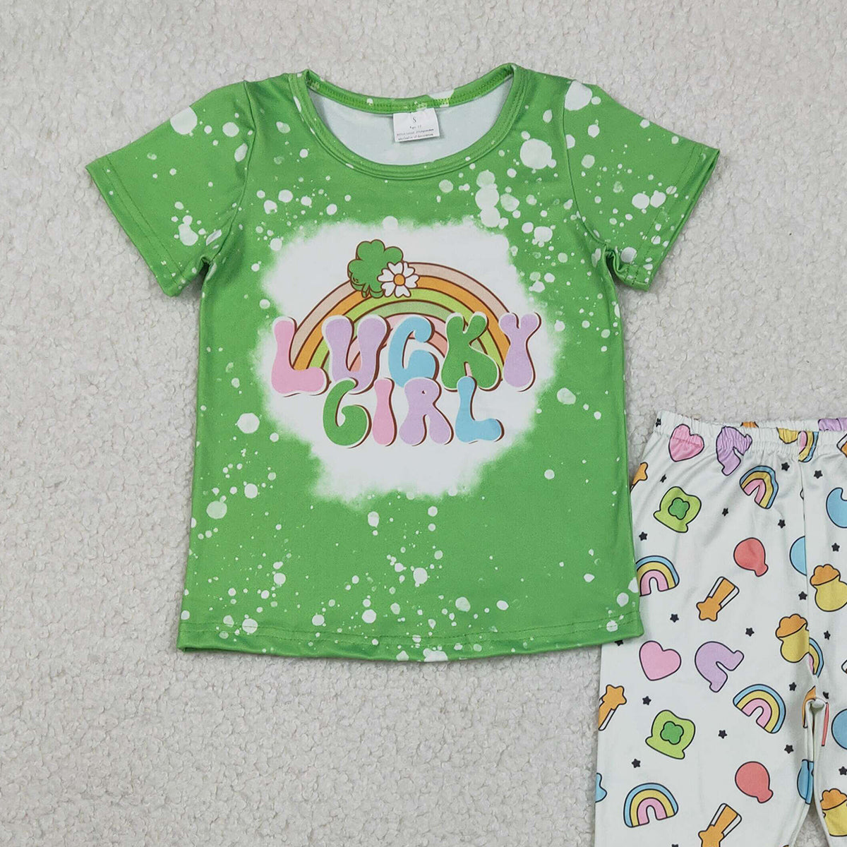 2.3 RTS NO MOQ （In stock）GSPO2101 Baby Lucky Girl Clover Top Bell Bottom Pants St Patrick Clothes Sets