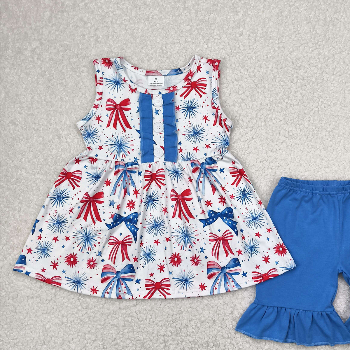 5.24   GSSO2346 RTS NO MOQ Baby Girls Summer Outfits baby girls clothes bow sleeveless shorts set