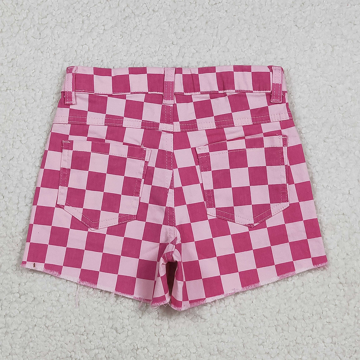 12.13 RTS NO MOQ （In stock）SS0764 Baby Girls Summer Shorts Baby Girls Pink Checked Pockets Denim Shorts Bottom