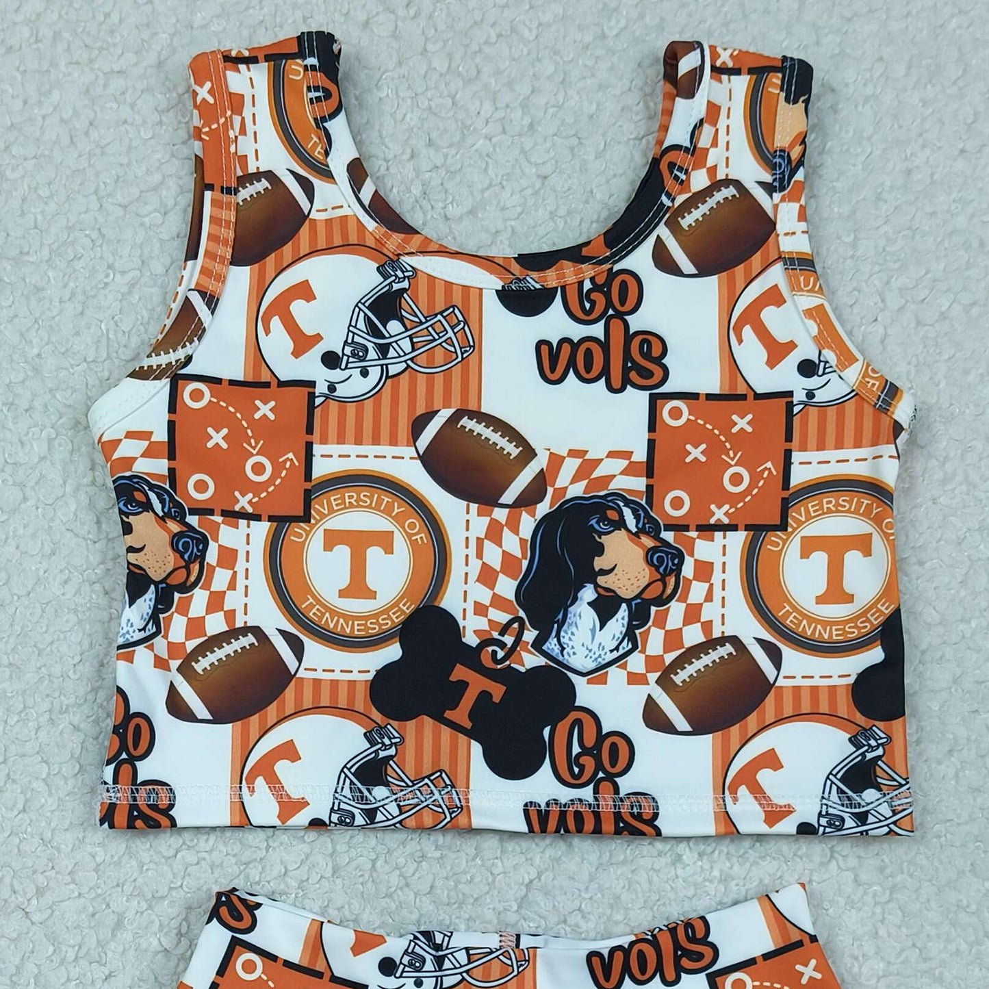 GSD3613 RTS NO MOQ （In stock ）Sleeveless T dog football top skirt girls active wear set