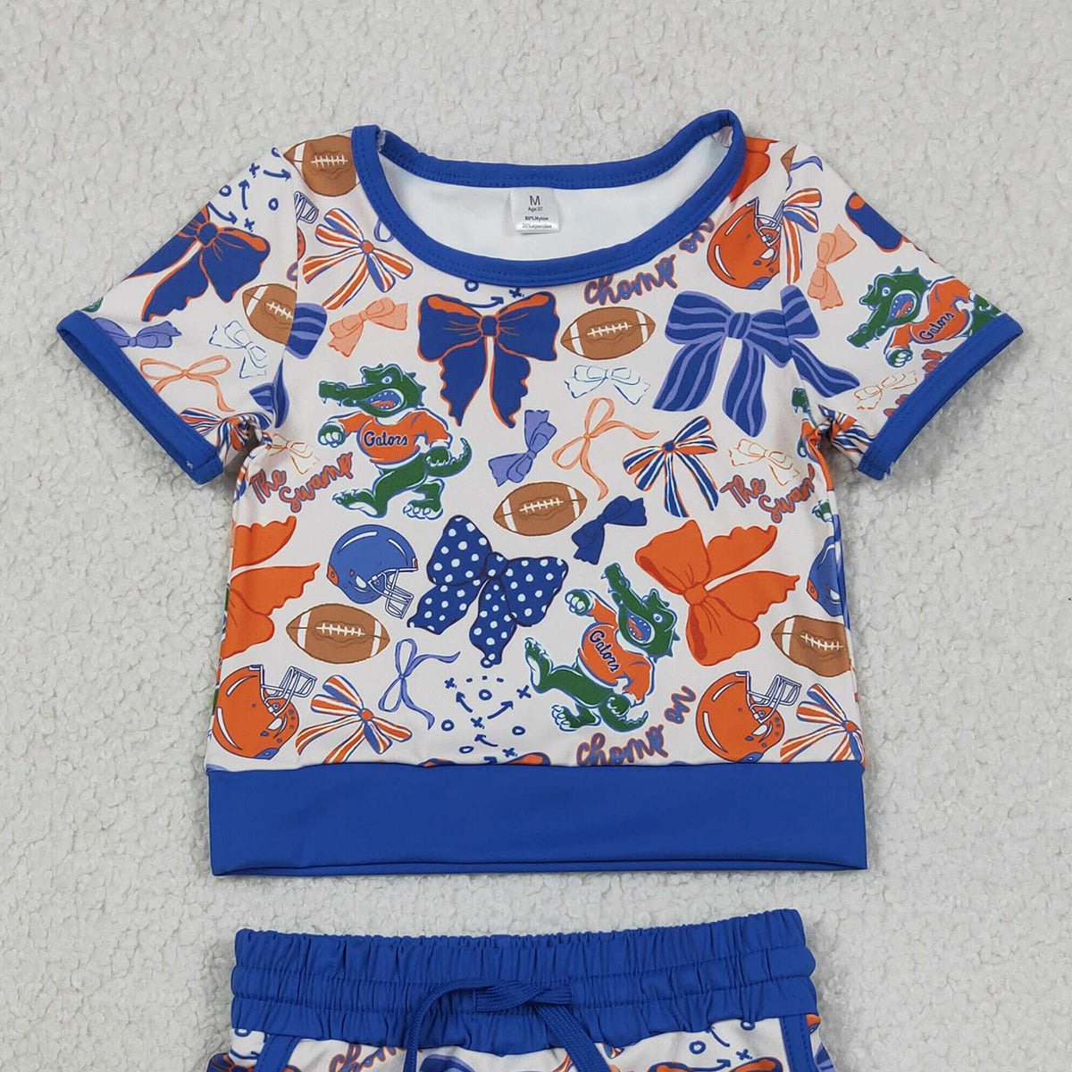 GSD3698 RTS NO MOQ （In stock ）Blue bow top skirt girls team active wear set