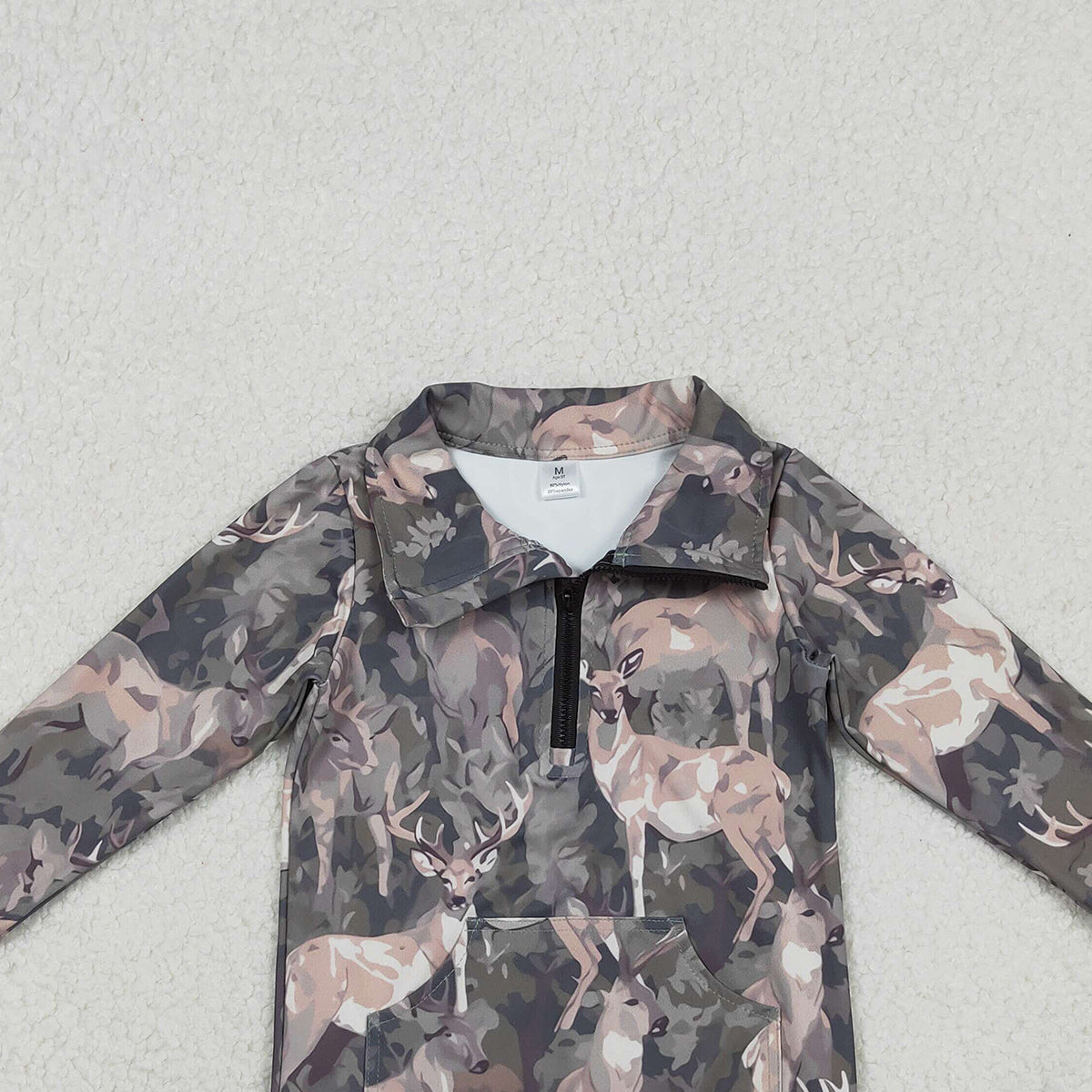 11.1 RTS NO MOQ （In stock）GT1180 Baby Girls Long Sleeve Tops Baby Girls Deer Camo Pockets Zipper Hunting Yoga Active Pullovers Top