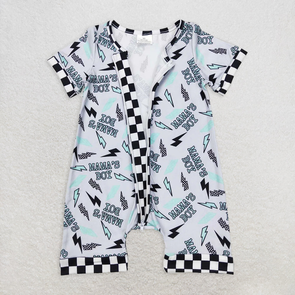 SR0563 RTS NO MOQ Baby Boys Summer Rompers Baby Infant Boys Mama's Boy Zip Short Sleeve Rompers