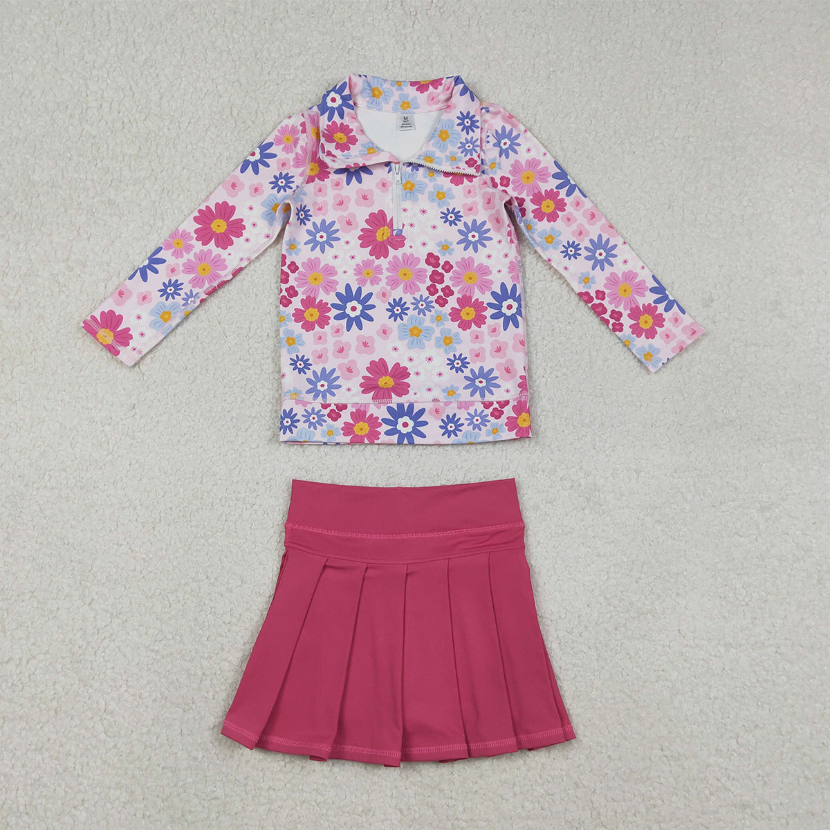 12.9 RTS NO MOQ （In stock）GT1373 Baby Girls Pink Blue Daisy Flowers Yoga Active Zipper Pullovers Top