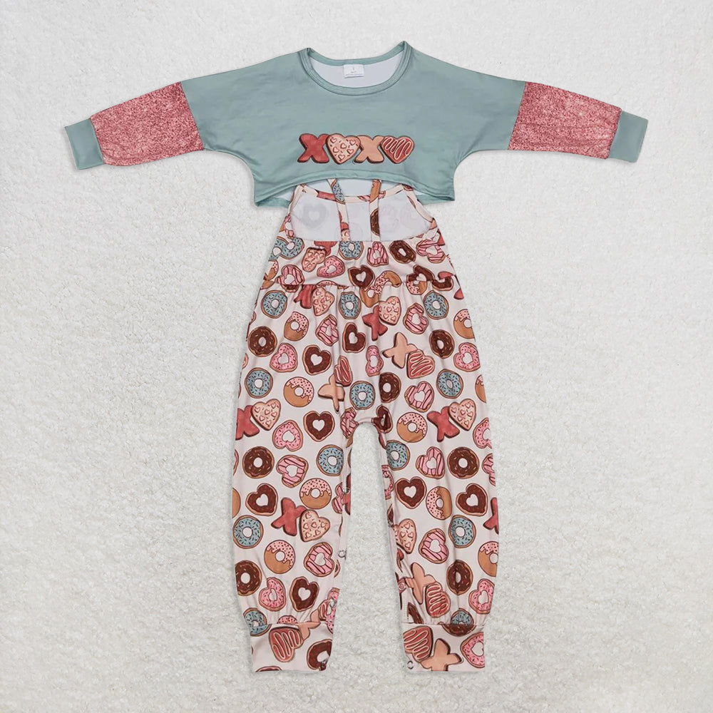 GLP0899RTS NO MOQ Baby Girls Winter Outfits Donut top sleeveless jumpsuit girls valentine's clothes
