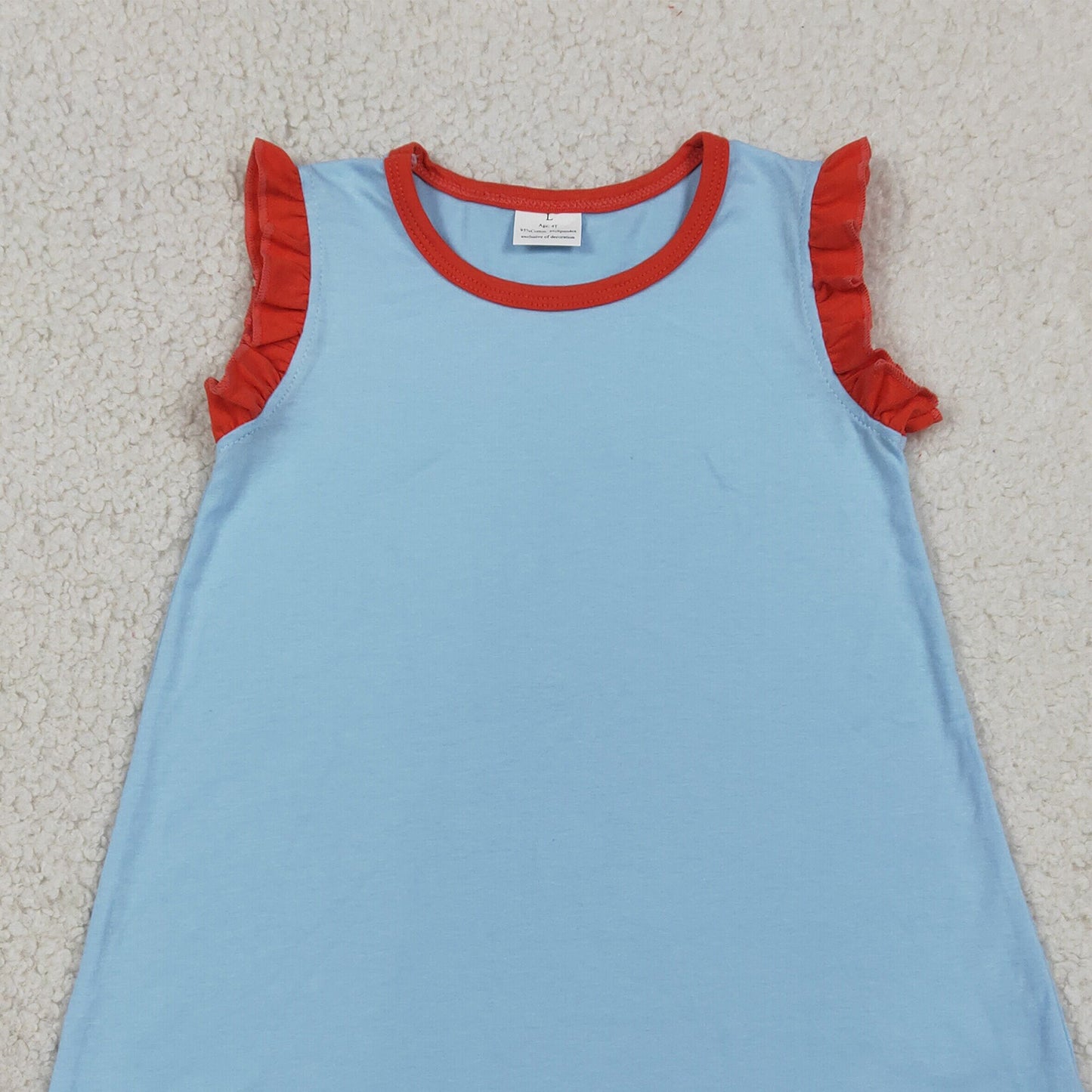 GSD4054 RTS NO MOQ （In stock）Scallop ruffle sleeveless light blue girls cotton dress