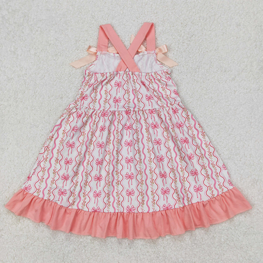 GSD1950RTS NO MOQ Pink bow straps floral ruffle baby girls dresses