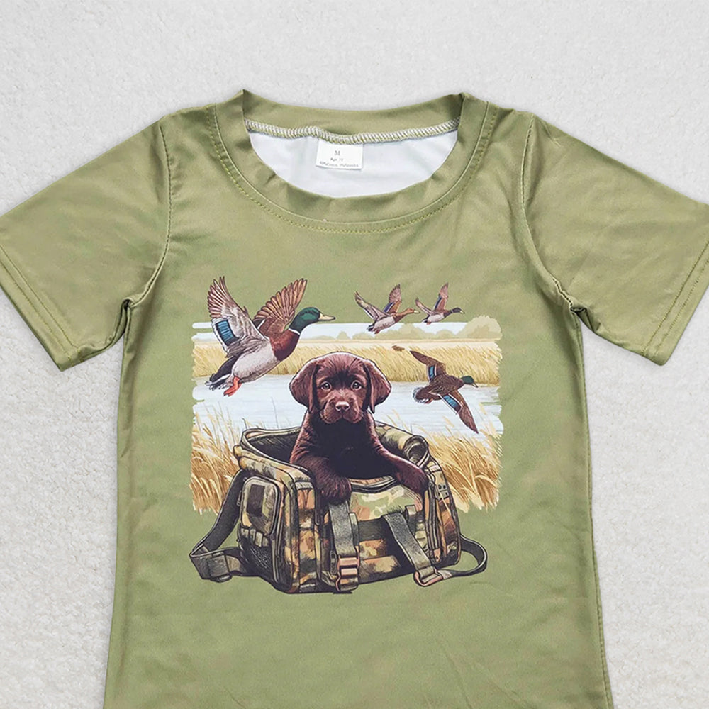 BT0637RTS NO MOQ Baby Boys Summer Tops  Baby Boys Green Ducks Dogs Short Sleeve Tee Shirt Tops