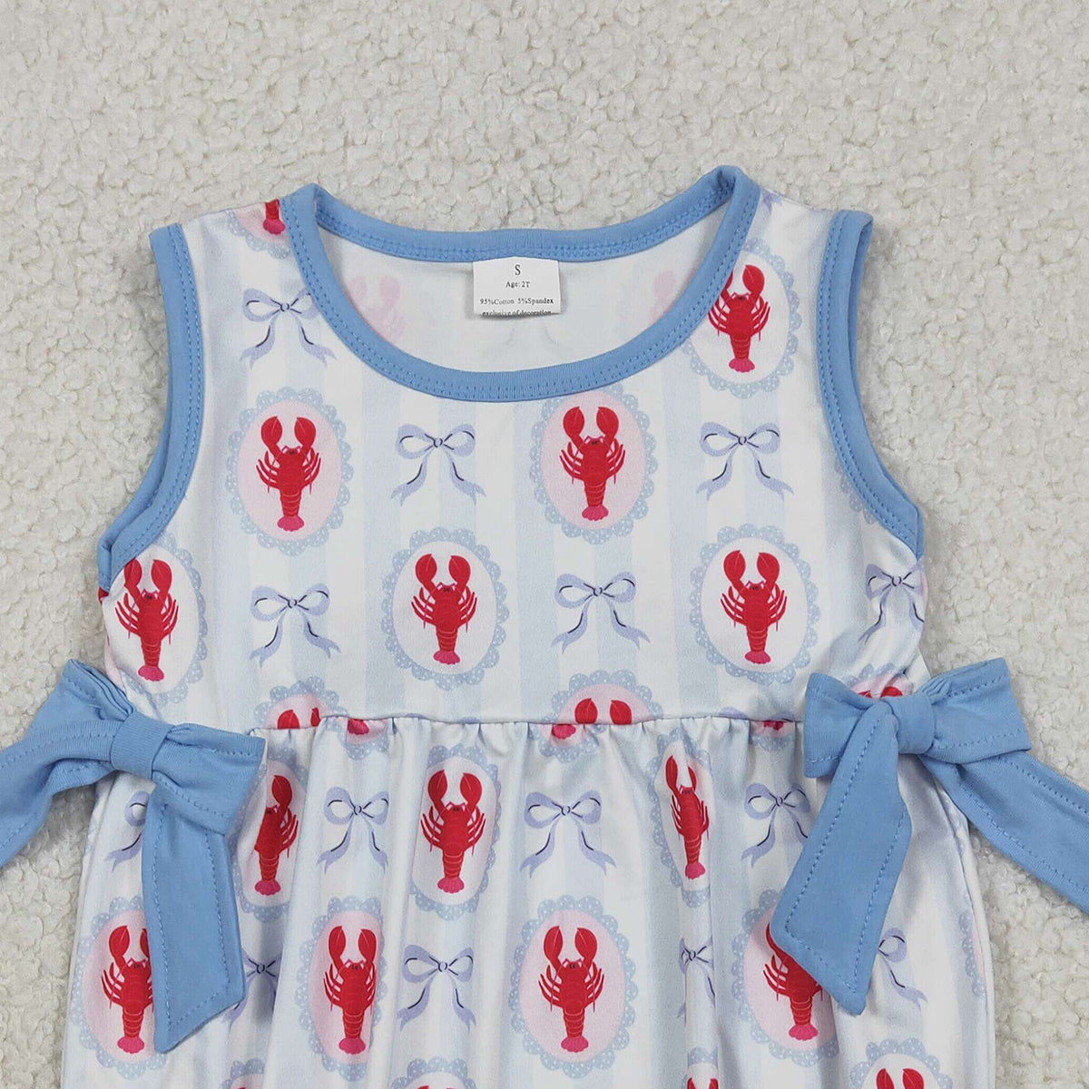 1.16 RTS NO MOQ （In stock）SR3828 Baby Girls Sleeveless Bows Crayfishes Ruffle Rompers