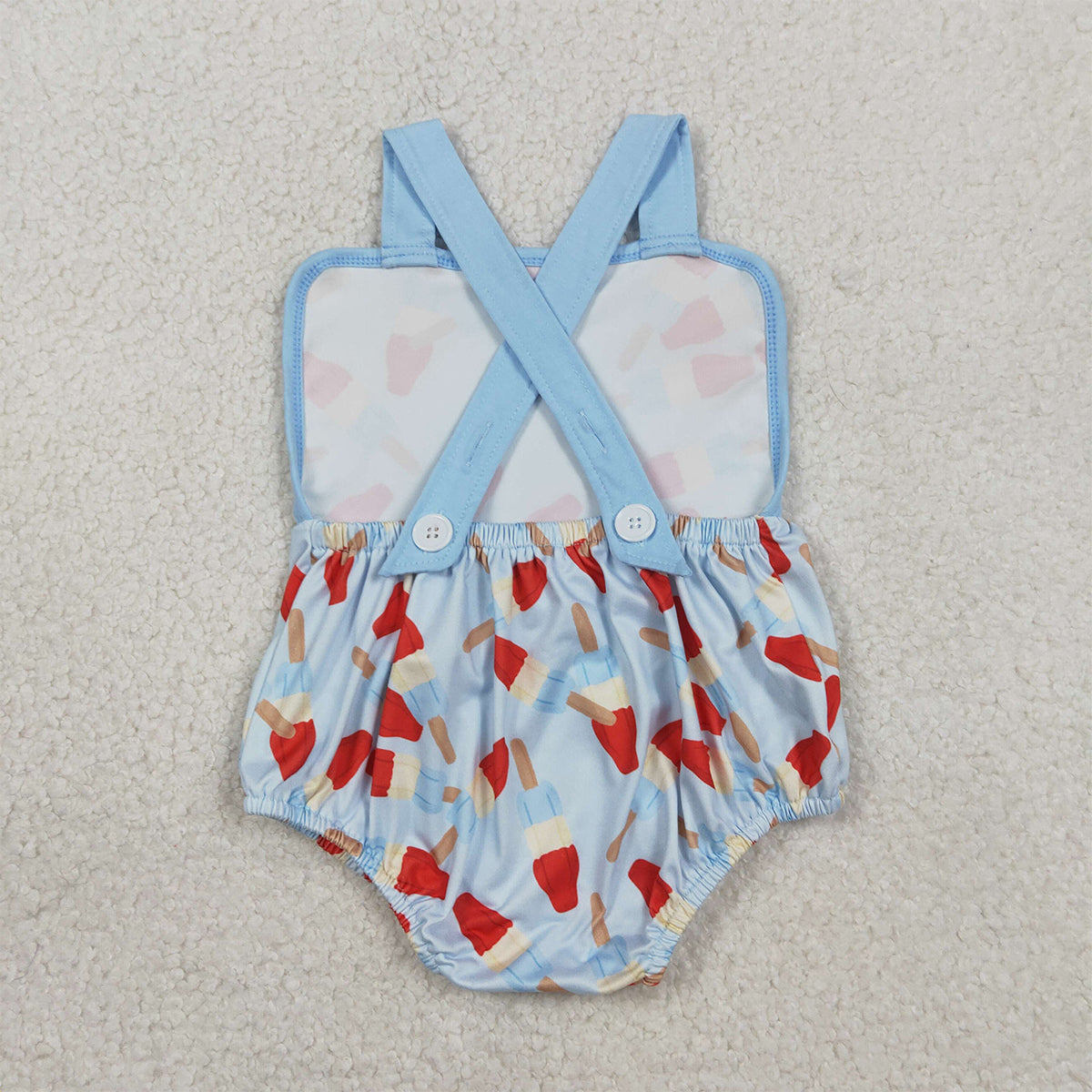 1.24 RTS NO MOQ （In stock）SR3923 Baby Boys Strap Red Blue Popsicle 4th of July Rompers