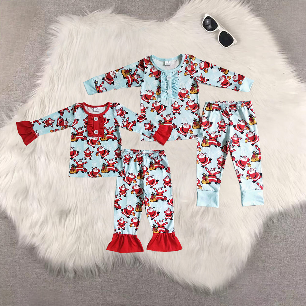 8.21 RTS Sibling Baby Boys Girls Santa print long sleeve baby girls Christmas pajamas