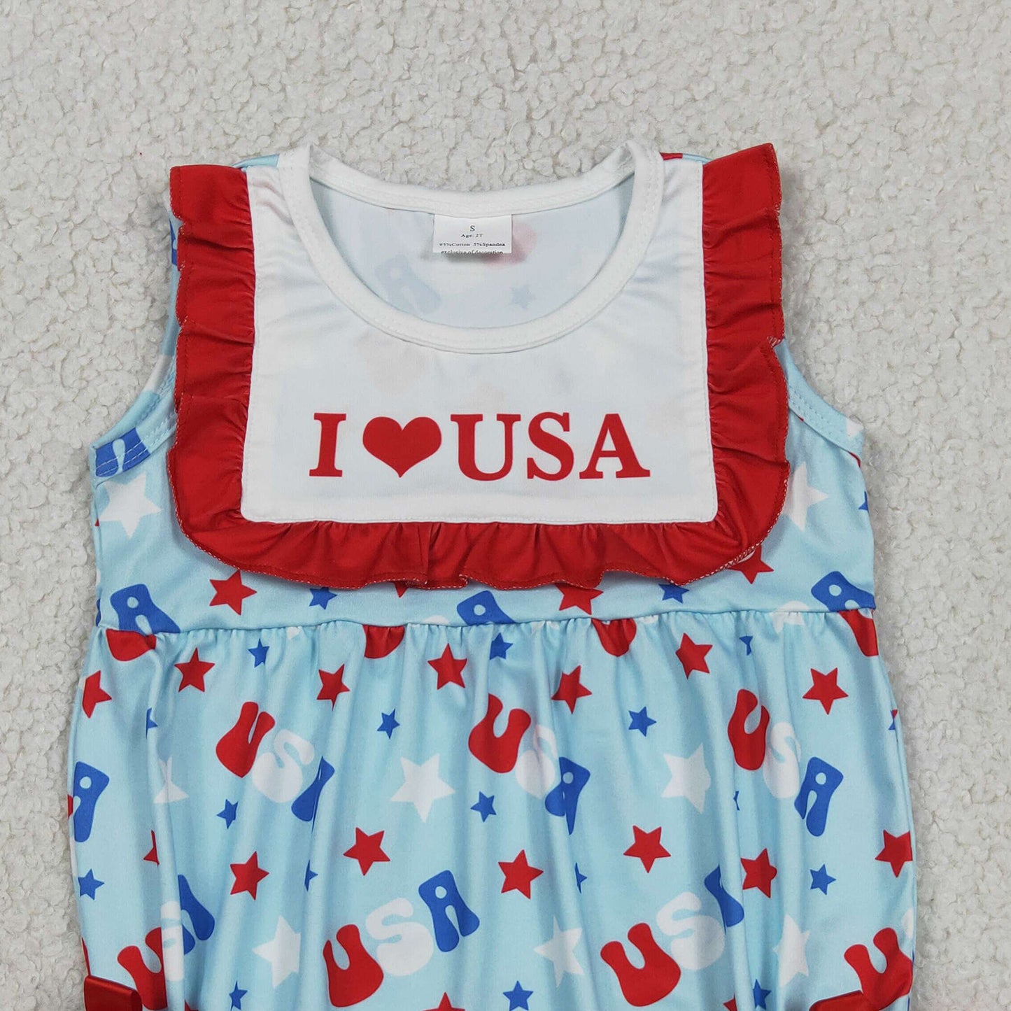 SR4154 RTS NO MOQ （In stock）Ruffle I love USA stars baby girls 4th of july romper