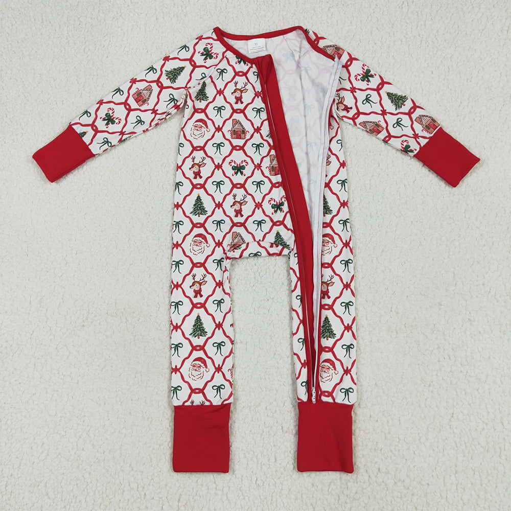 8.16 LR2248RTS NO MOQ Baby Girls Winter Rompers Baby Kids Long Sleeves Red Bows Plaid Trees Gingerbread Zipper Rompers