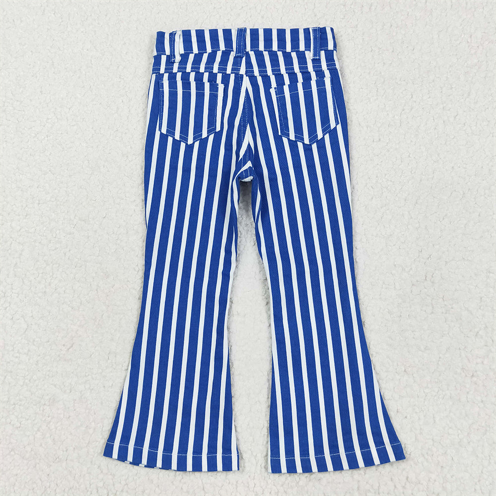 7.06 P0761 RTS NO MOQ Baby Girls Denim Pants Girls Blue And White Striped Denim Trousers Casual Classic Patterned Pants for Kids