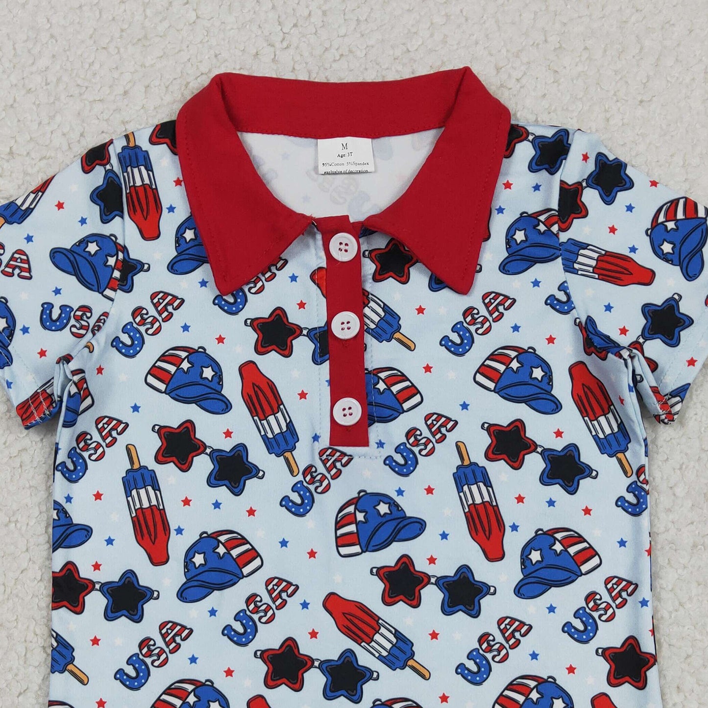 BT1767 RTS NO MOQ （In stock ）Short sleeves USA popsicle kids boys 4th of july polo shirt