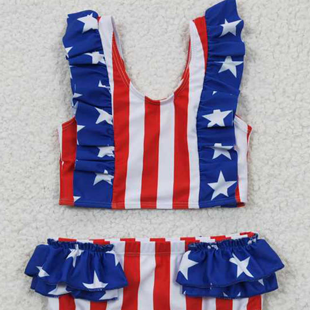 6.03  S0090 New Rts No Moq 8-9 Days By Air Arrived it Stars stripe lining baby girls 4th of july swimsuit