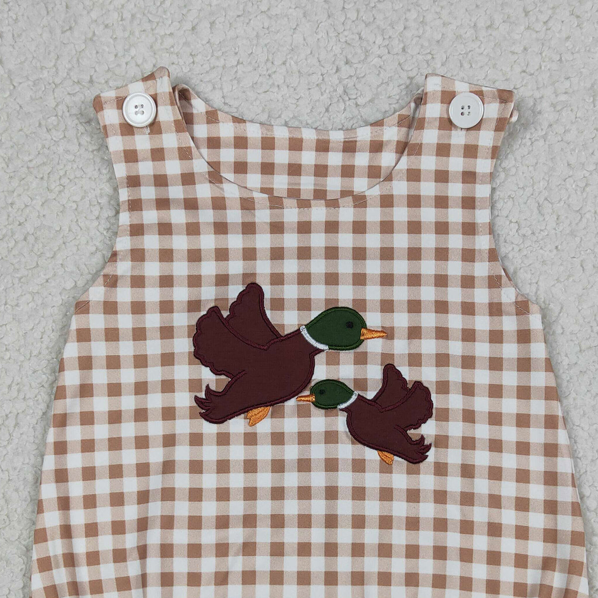 4.14 SR3958 RTS NO MOQ （In stock）Sleeveless plaid duck embroidery baby boy romper
