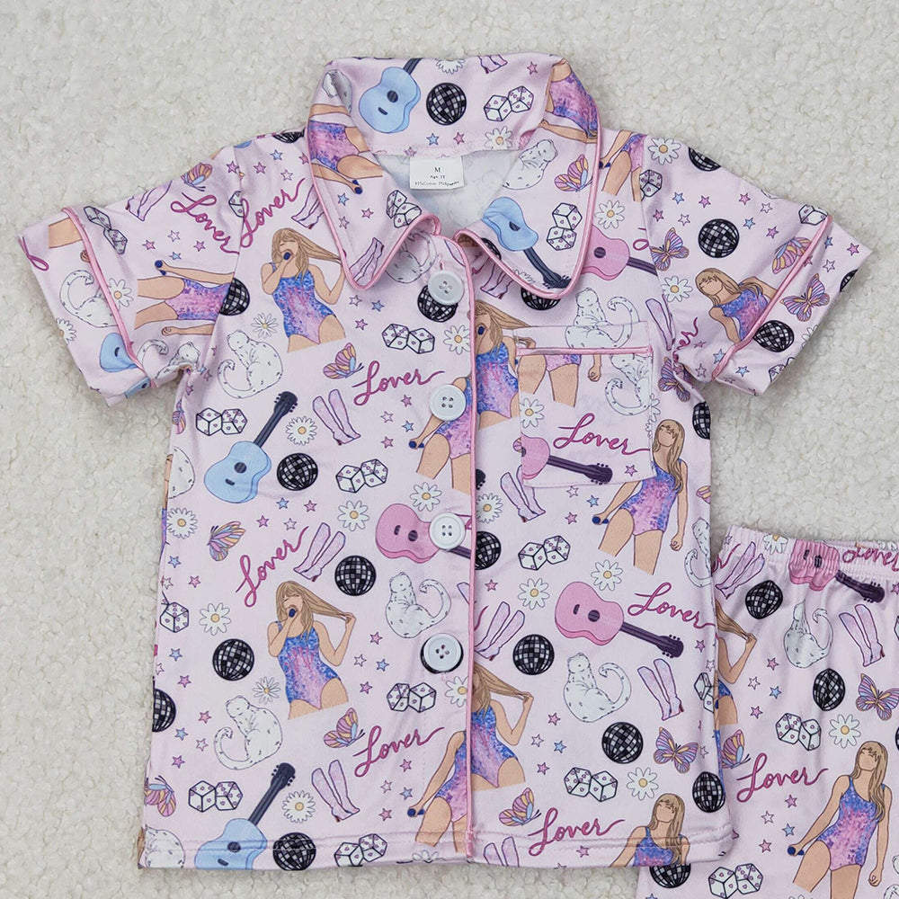 GSSO1773 New Rts No Moq 8-9 Days By Air Arrived it Short sleeves guitar boots singer girls button down pajamas