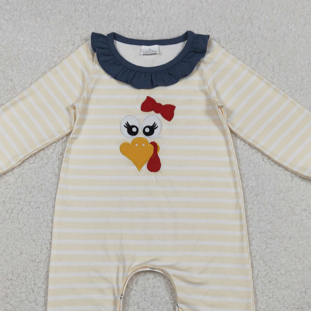 10.13 RTS NO MOQ （In stock）LR2424 Baby Girls Winter Rompers Embroidery Turkey Baby Girls Stripe Thanksgiving Ruffle Footie Rompers