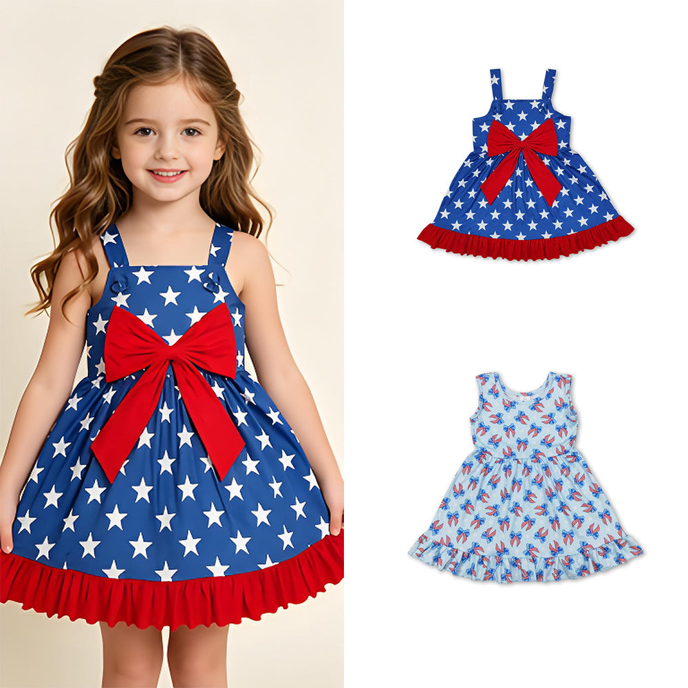 RTS Sibling straps stars ruffle bow baby girls 4th of july dresses