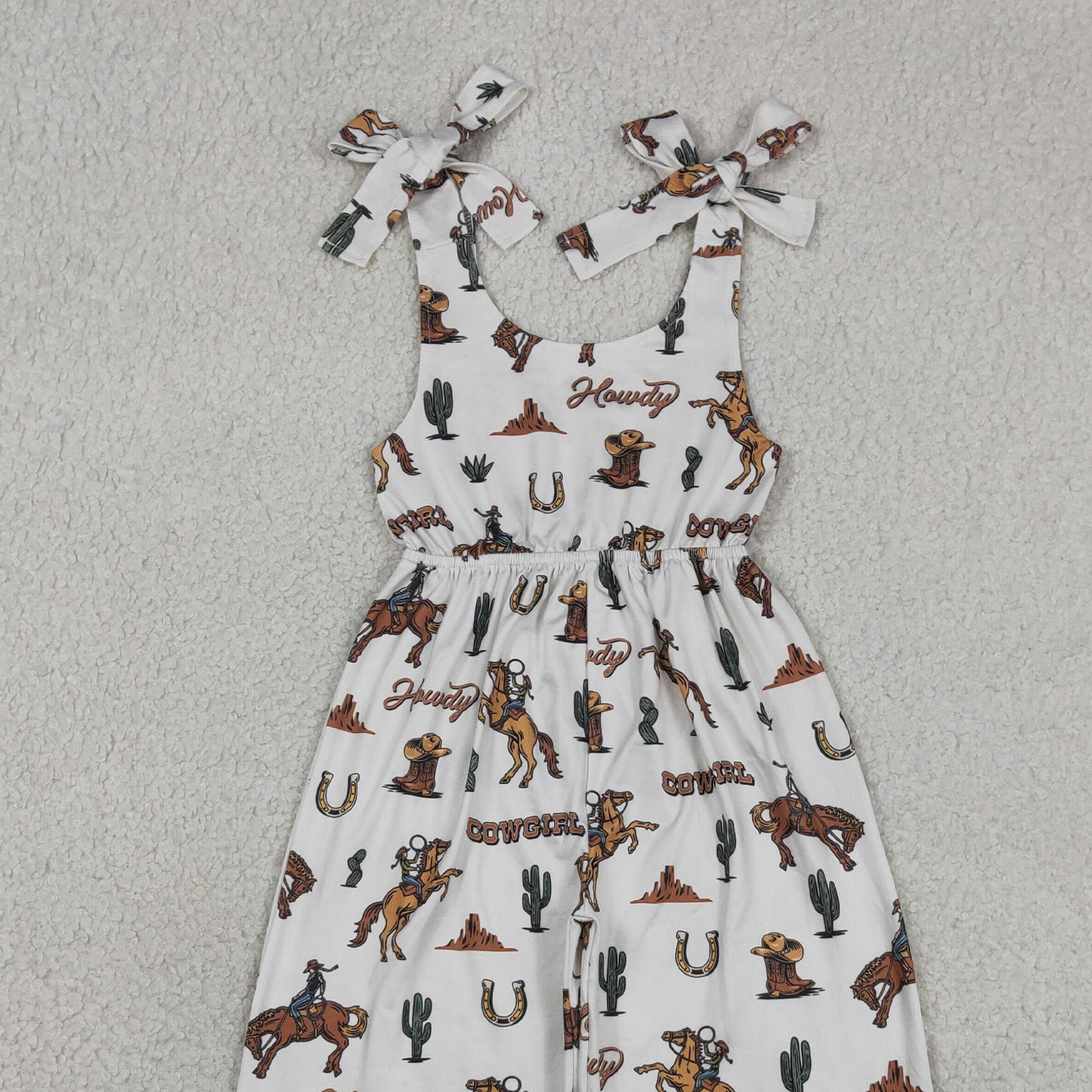 SR2969 RTS NO MOQ （In stock ）Straps cactus horse rodeo western kids girls jumpsuit