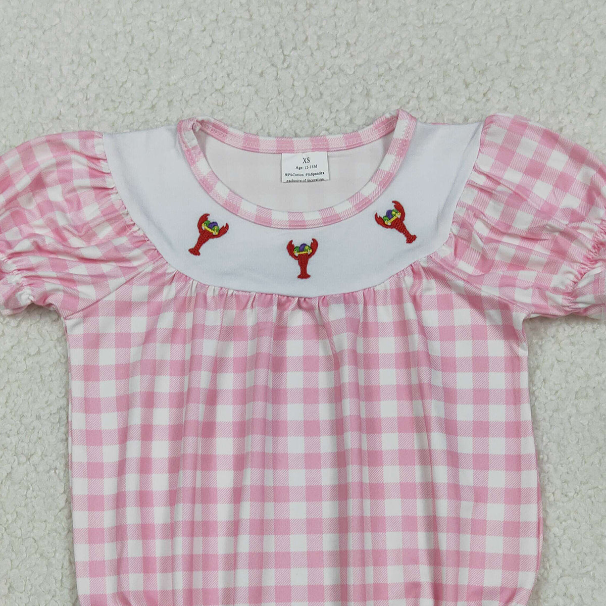 11.6 RTS NO MOQ （In stock）SR3256 Baby Boys Summer Rompers Embroidery Anchors Crayfishes Baby Girls Mardigras Checked Ruffle Rompers