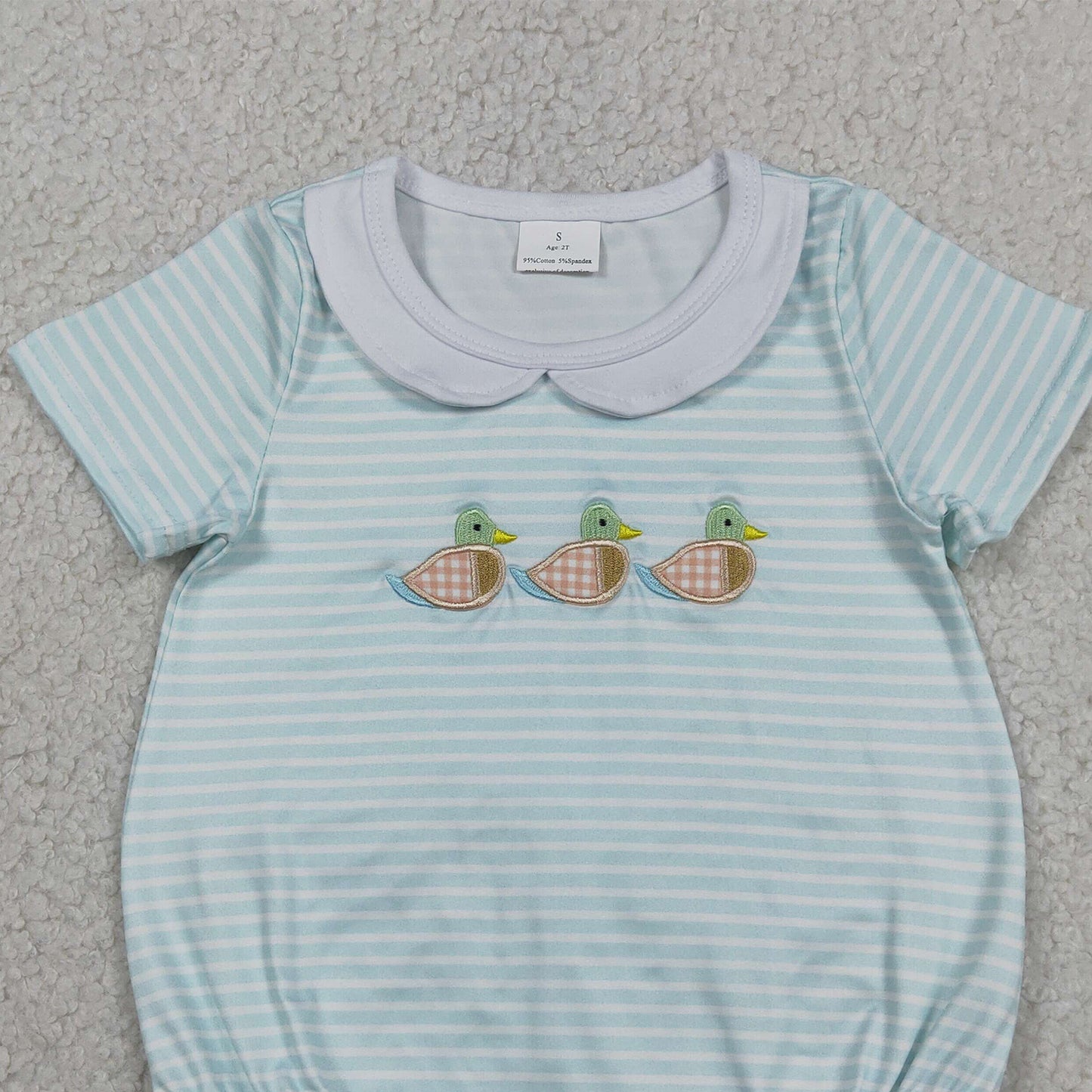 SR4081 RTS NO MOQ （In stock）Short sleeves duck embroidery baby boy summer romper