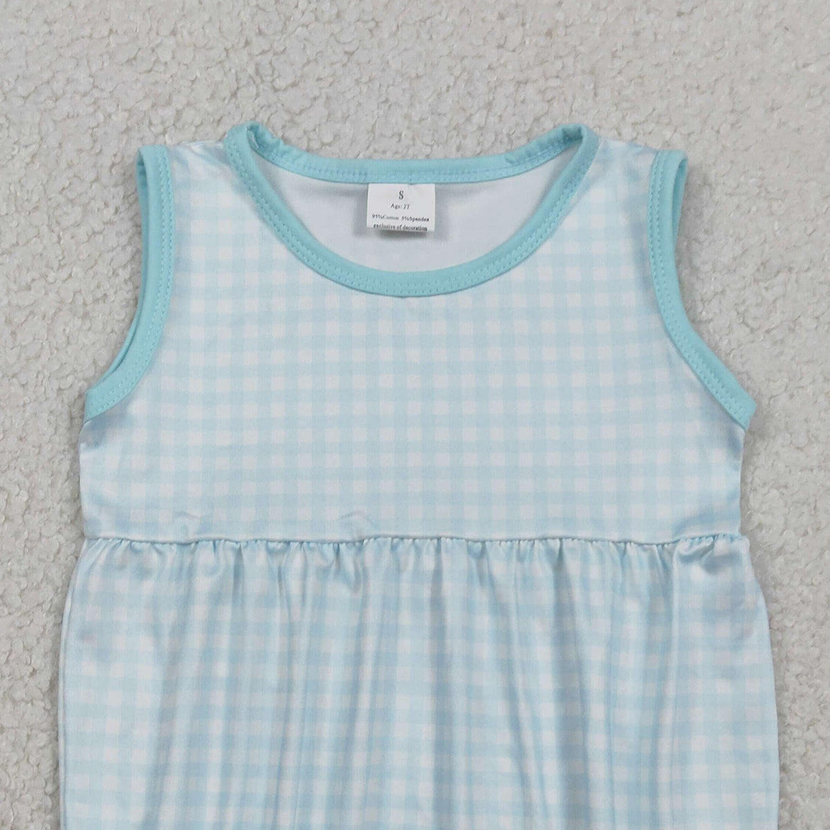 1.31 RTS NO MOQ （In stock）SR3554 Baby Boys Sleeveless Blue Checked Rompers