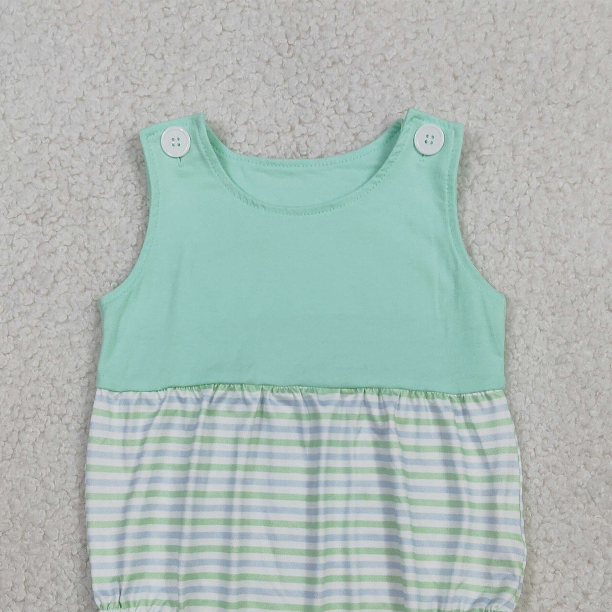 3.3 RTS NO MOQ （In stock）SR3894 Children's Fashion Romper Baby Boys Sleeveless Green Stripe Rompers