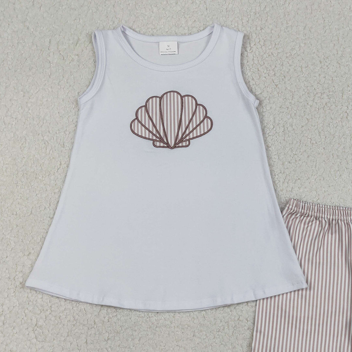 12.19 RTS NO MOQ （In stock）GSD2948 Embroidery Stripe Shells Baby Girls Tunic Ruffle Shorts Clothes Sets