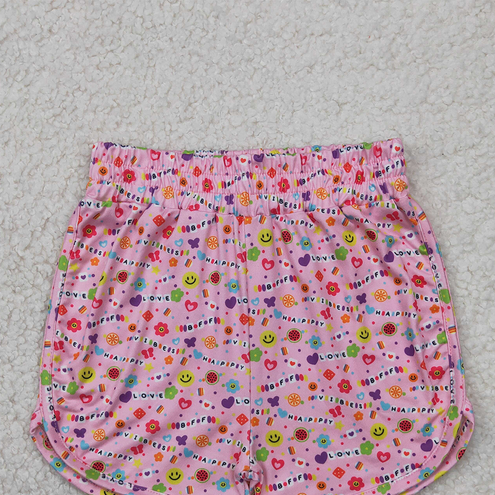 SS0484 RTS NO MOQ Baby Girls Summer Shorts  Pink happy vibes love floral baby girls summer shorts