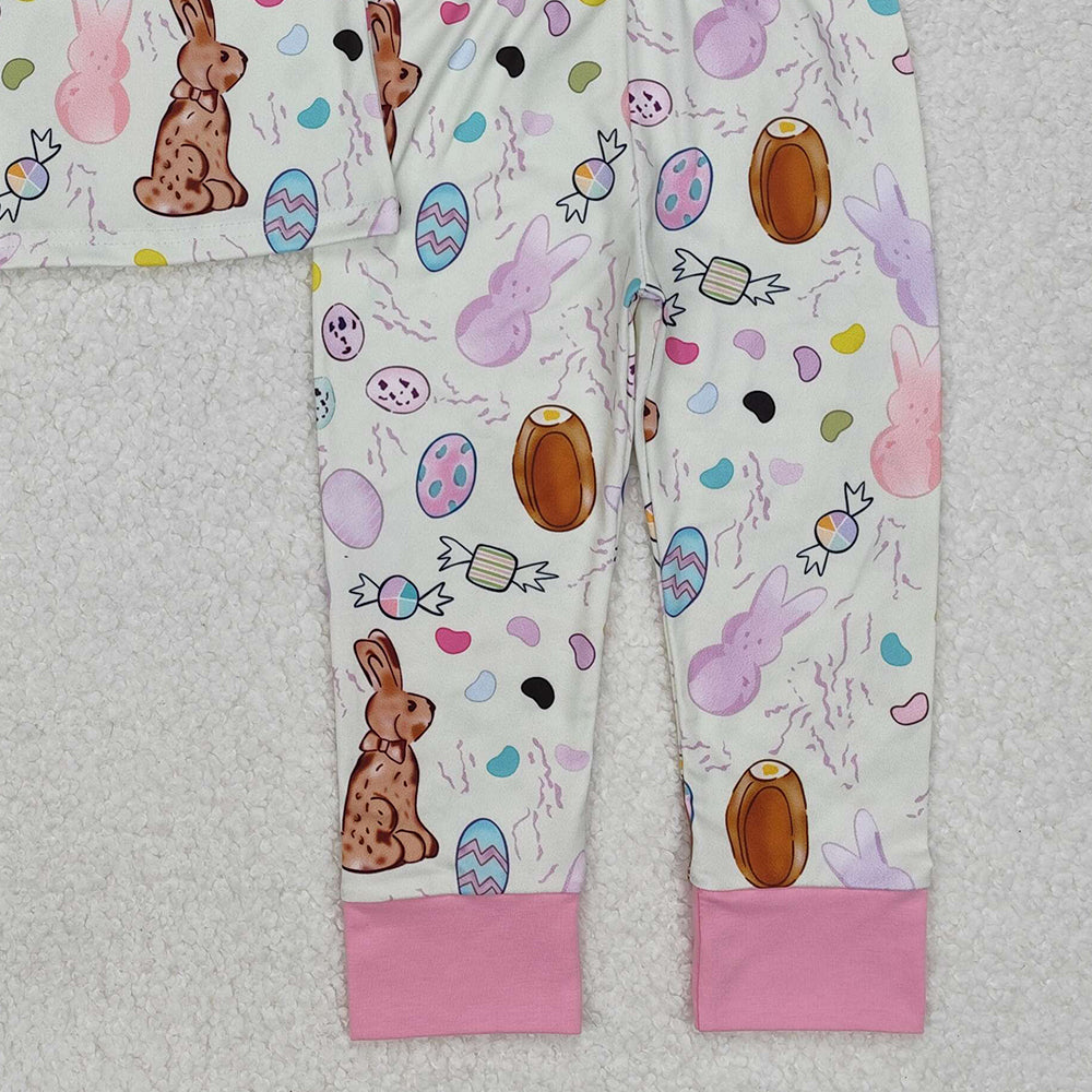 GSPO1960Kids Girls Short Sleeve Easter Pajamas Bunny Eggs Design Comfortable Sleepwear for Spring