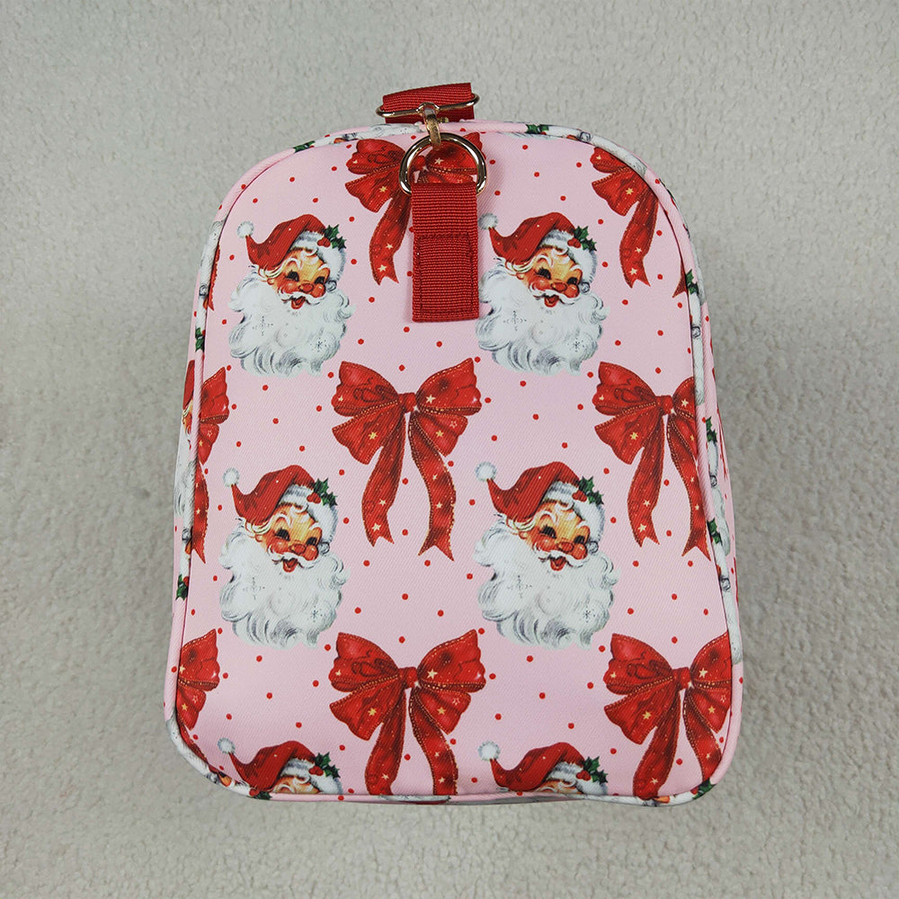 RTS NO MOQ （In stock） BA0306 Baby Bags Christmas Red Ruffle Bows Santa Print Zipper Gym Bags