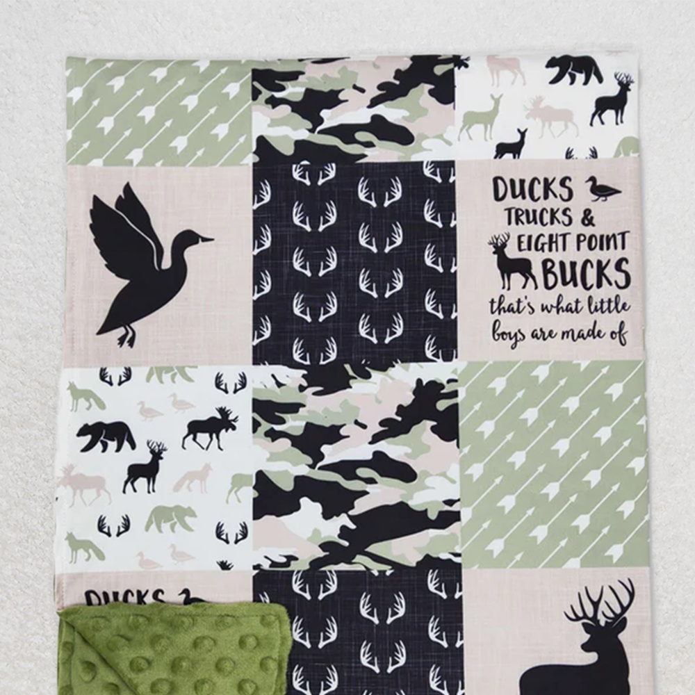 USA Shop (in stock)BL0071  RTS NO MOQ Baby Blankets Baby Kids Green Hunting Deer Minky Blankets