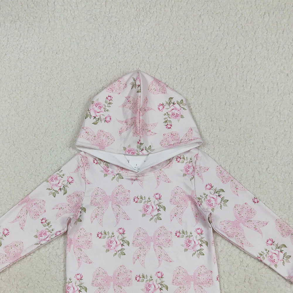 RTS NO MOQ （In stock）GT1058 Baby Girls Long Sleeve Tops Baby Girls Long Sleeves Pink Floral Bows Hoodies Top