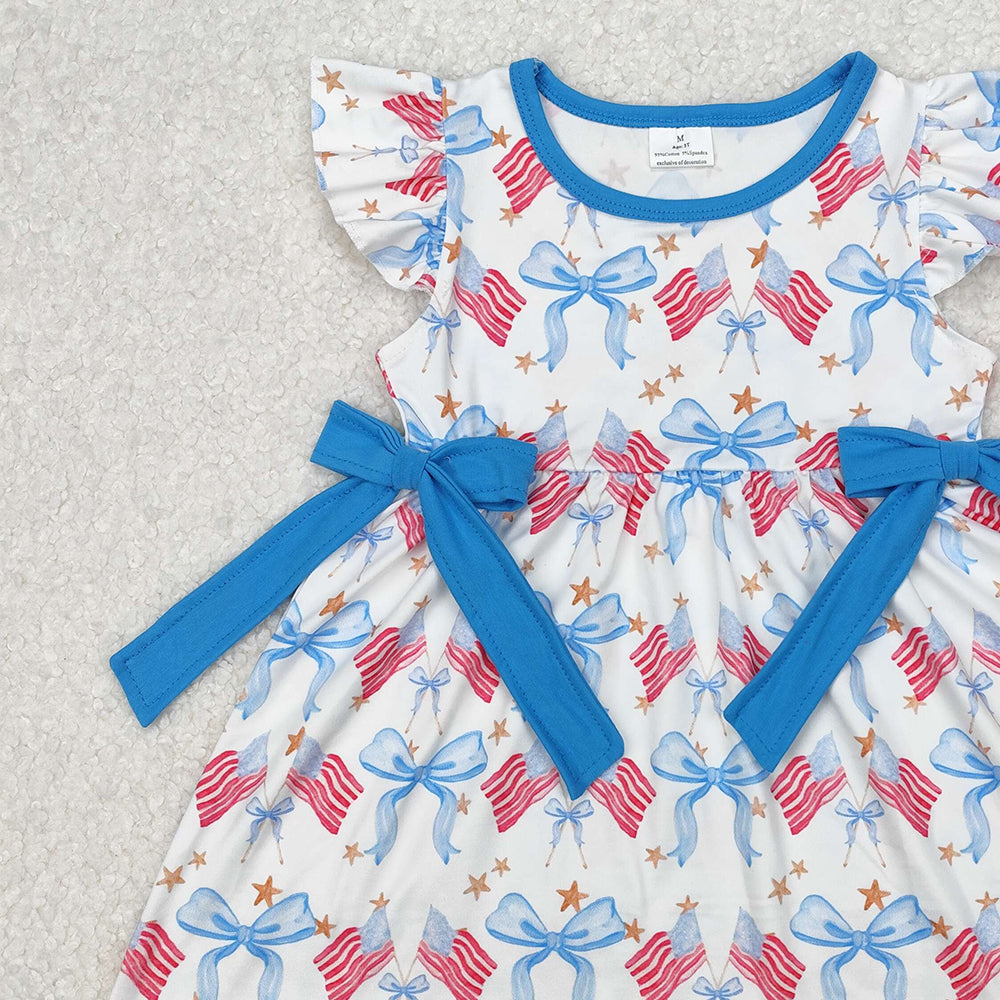 GSD1825 New Rts No Moq 8-9 Days By Air Arrived it Flutter sleeves flag bow stars girls 4th of july dresses