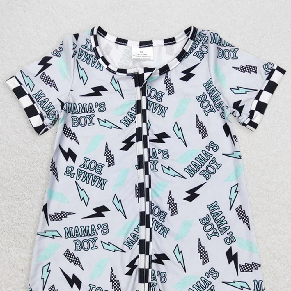 SR0563 RTS NO MOQ Baby Boys Summer Rompers Baby Infant Boys Mama's Boy Zip Short Sleeve Rompers