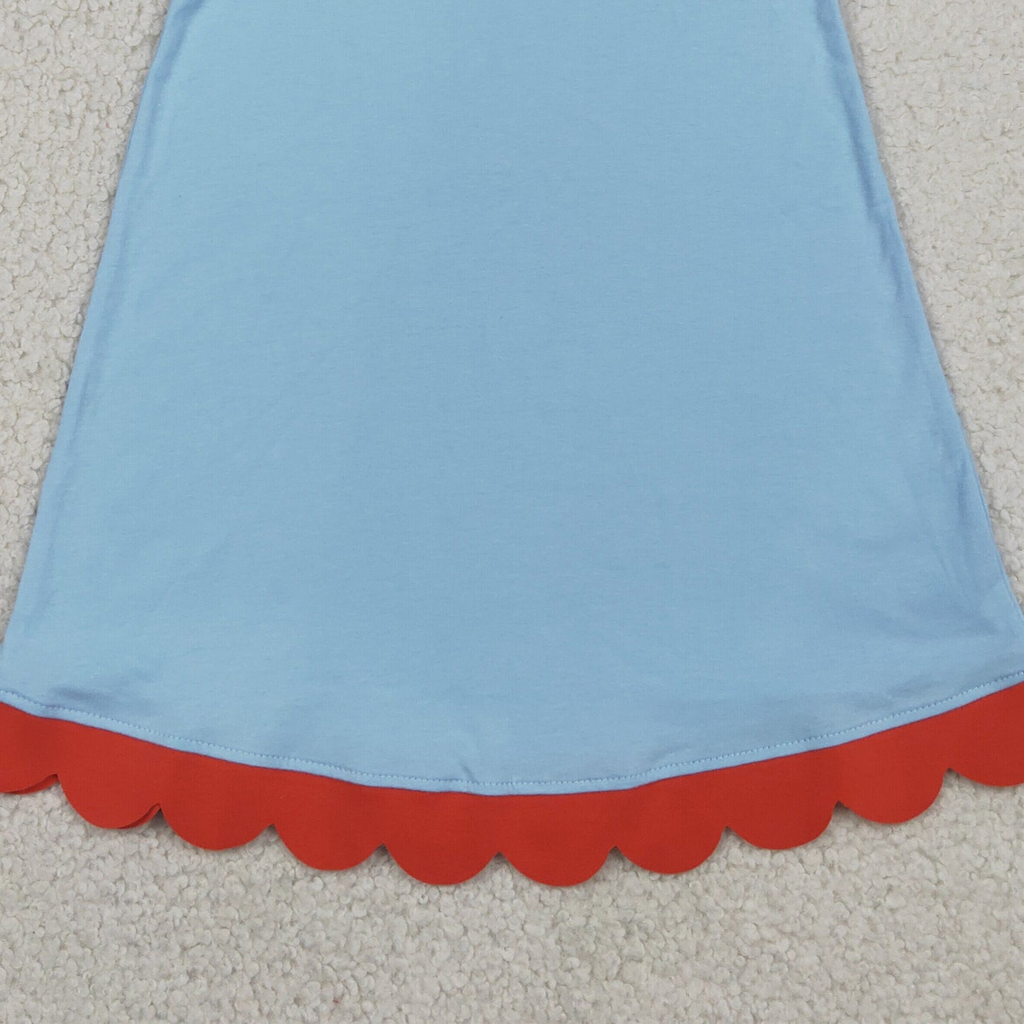 GSD4054 RTS NO MOQ （In stock）Scallop ruffle sleeveless light blue girls cotton dress