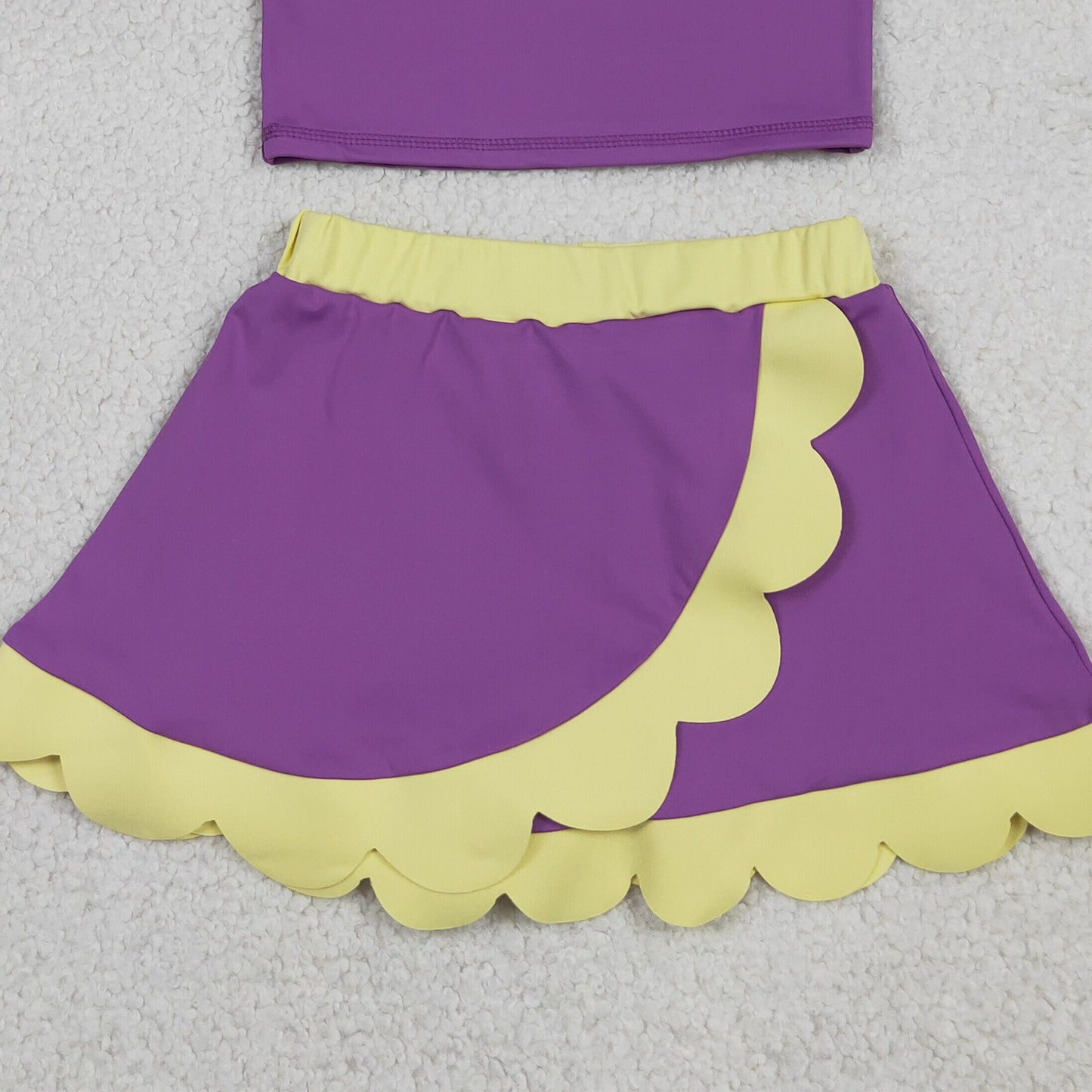 GSD4015 RTS NO MOQ （In stock）Sleeveless purple yellow scallop girls team active wear set