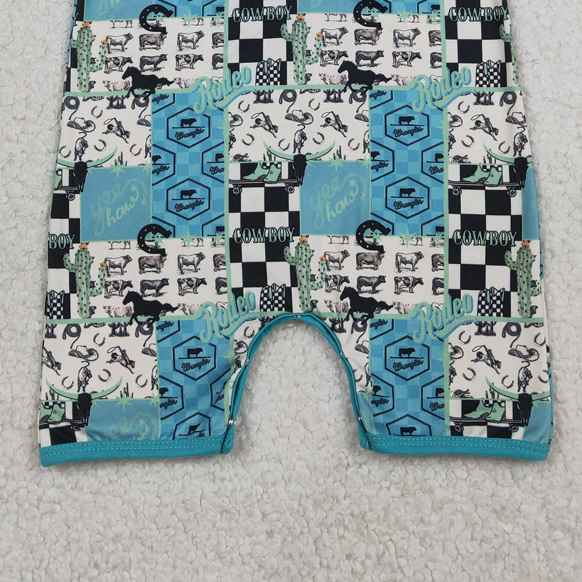1.19 RTS NO MOQ （In stock）SR3723 Baby Boys Short Sleeve Boot Horses Cowboy Western Button Rompers