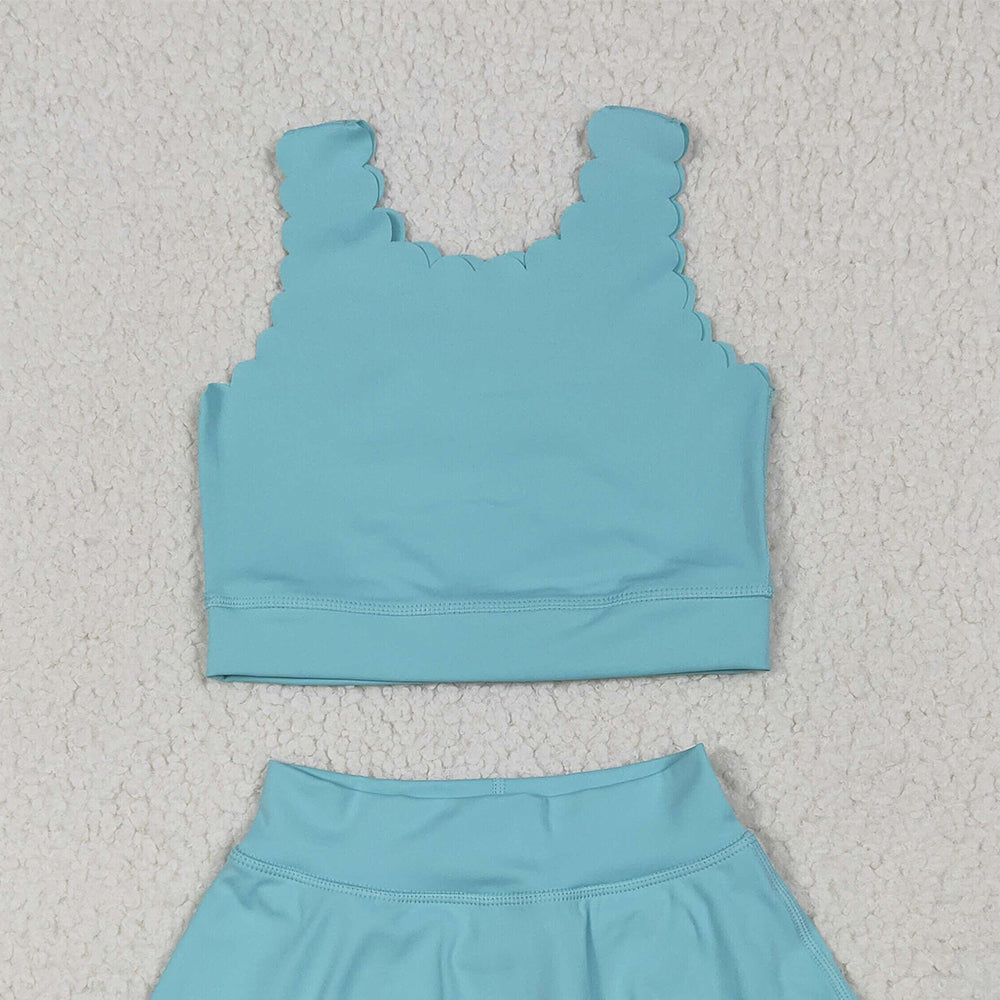 RTS NO MOQ （In stock） GLP2420 Baby Girls Yoga Outfits Baby Girls Aqua Yoga Vest Skirt Active Wear Clothes Sets