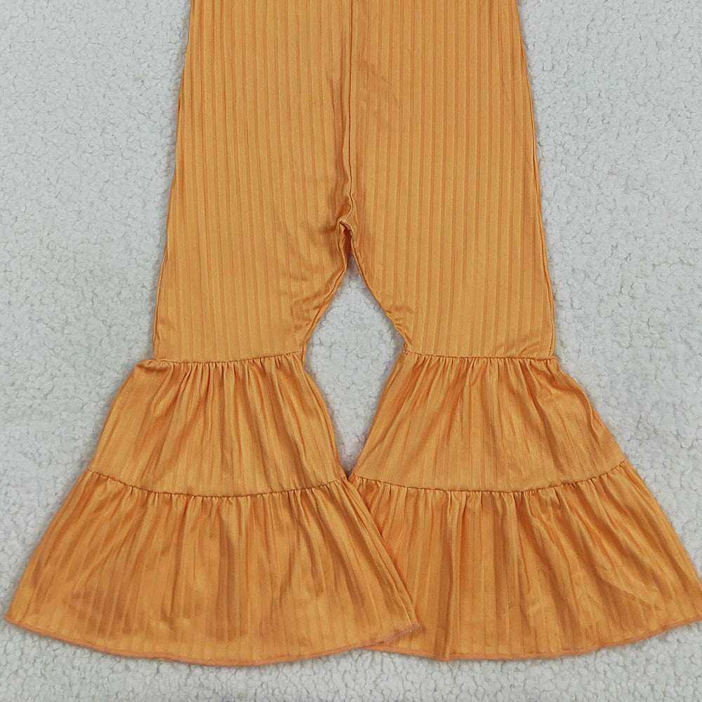 RTS NO MOQ （In stock）SR3162 Baby Girls Summer Jumpsuits Baby Girls Orange Strap Bell Bottom Ribbed Jumpsuits