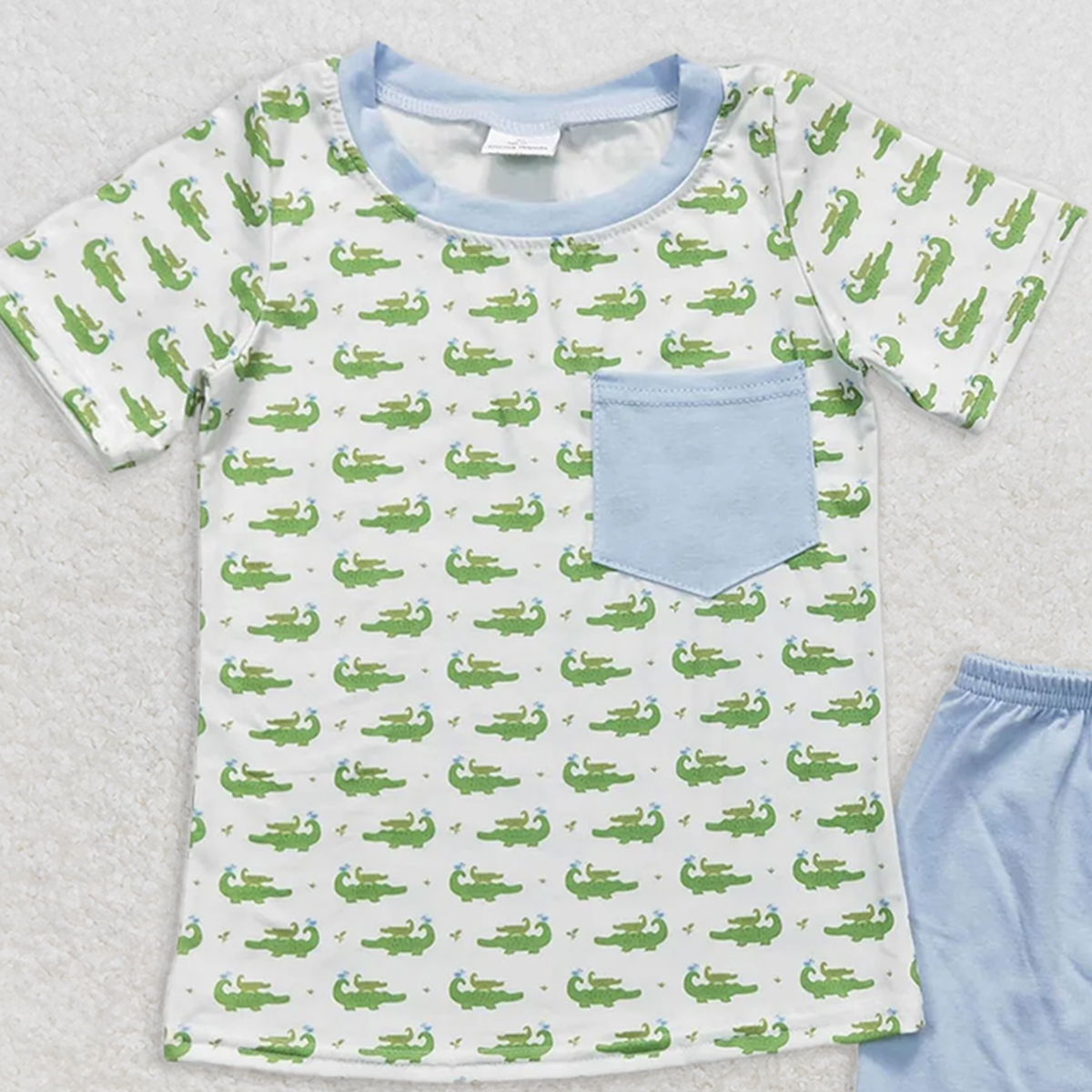 BSSO0556  RTS NO MOQ Baby Boys Summer Boys Outfits Baby Boys Crocodile Pocket Tee Shirts Shorts Clothes Sets