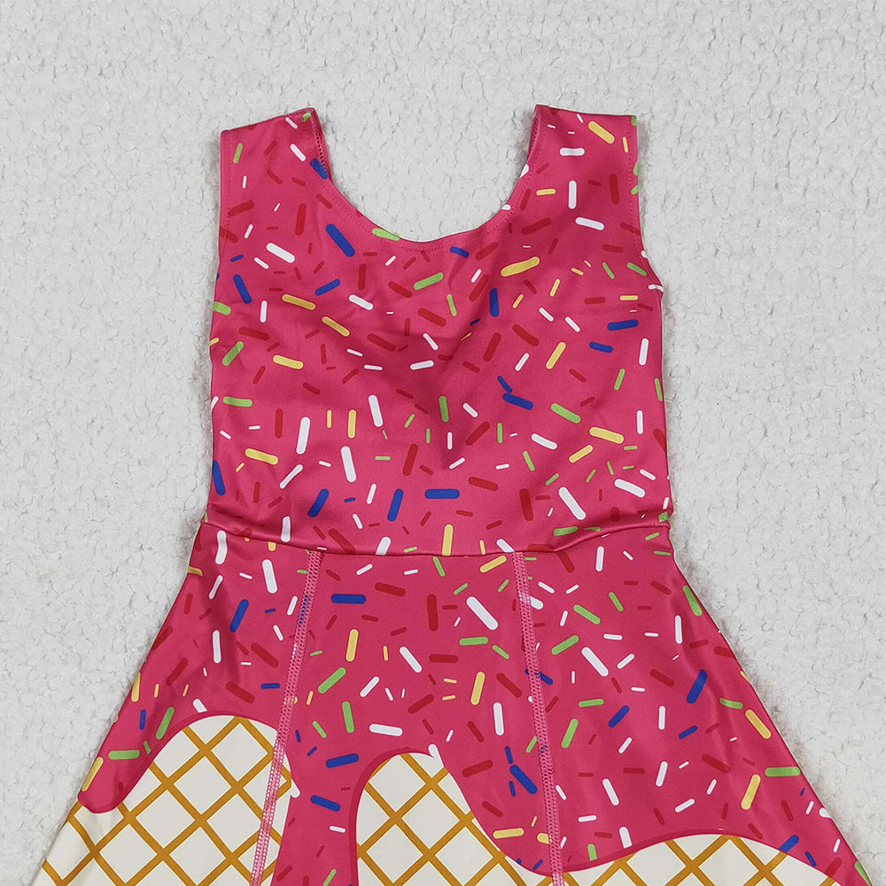 RTS NO MOQ （In stock）GSD2747 Baby Girls Summer Yoga Dress Baby Girls Darkpink Drip Sprinkles Team Yoga Active Knee Length Dresses