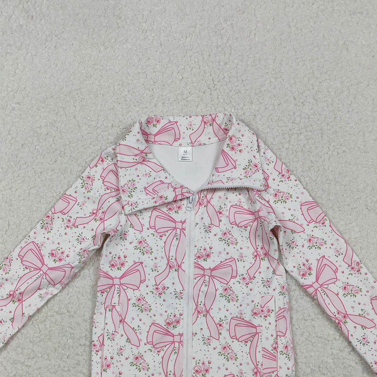 10.28 RTS NO MOQ （In stock）GT1082 Baby Girls Long Sleeve Tops Baby Girls Pink Floral Bows Plaid Zipper Pockets Yoga Active Jackets Top