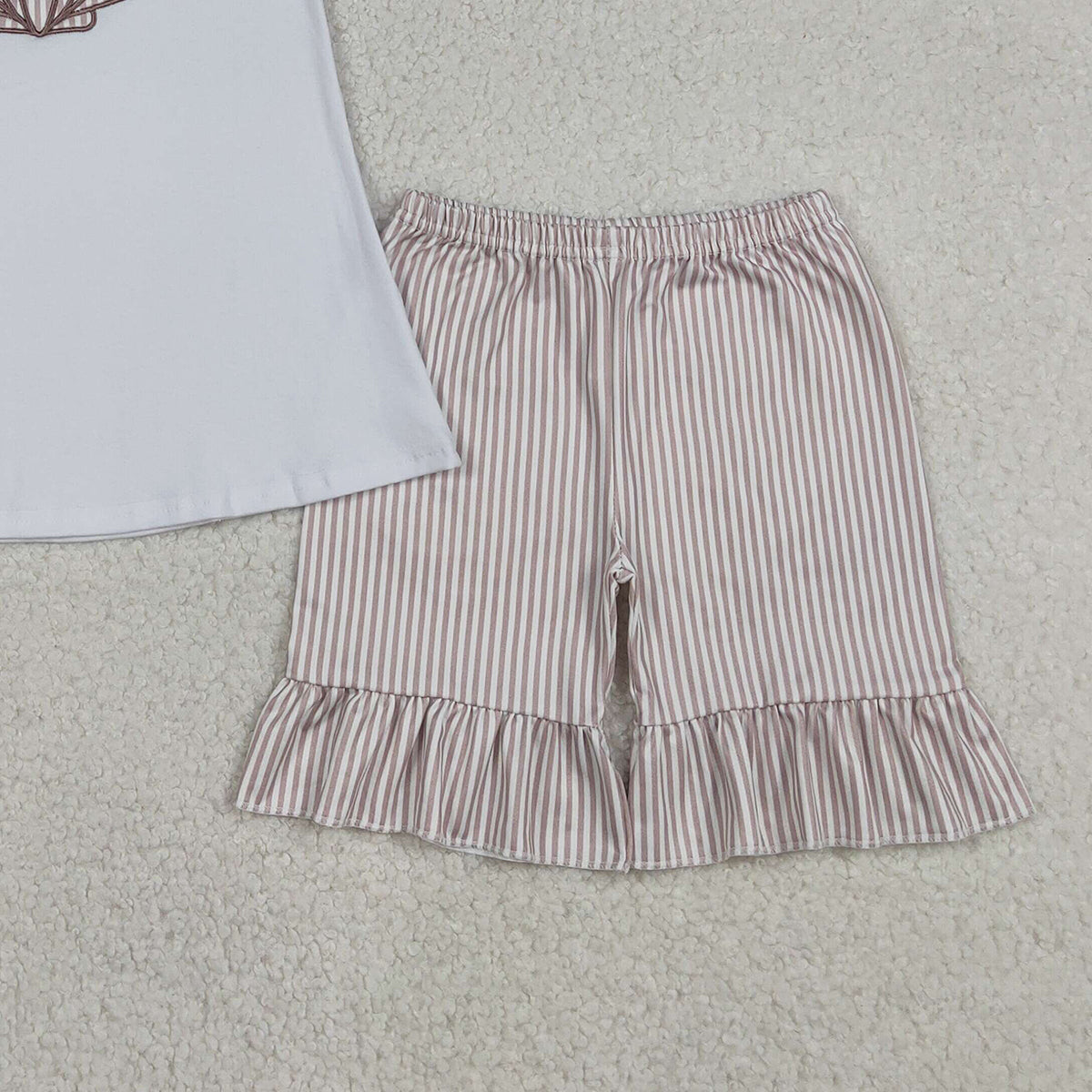 12.19 RTS NO MOQ （In stock）GSD2948 Embroidery Stripe Shells Baby Girls Tunic Ruffle Shorts Clothes Sets