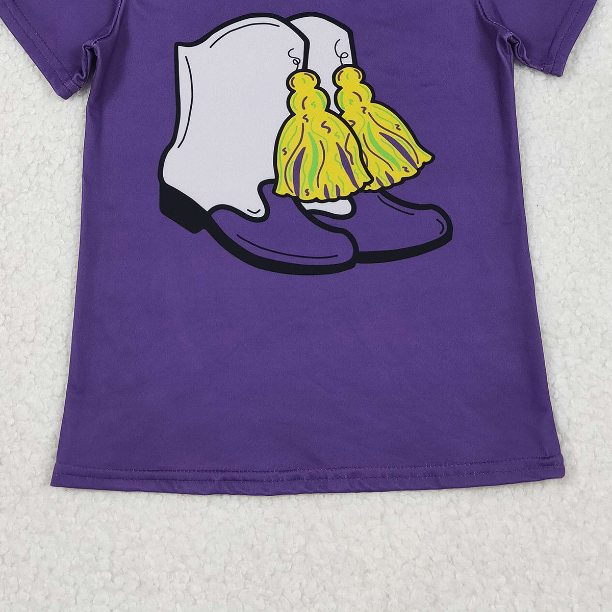 10.30 RTS NO MOQ （In stock）GT1254 Baby Girls Purple Short Sleeve Boots Tassel Mardigras Tee Shirts Top