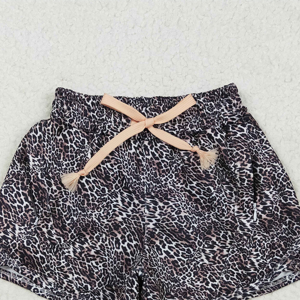 6.21 SS0480RTS NO MOQ Baby Girls Summer Yoga Shorts Baby Girls Brown Leopard Yoga Shorts Bottoms