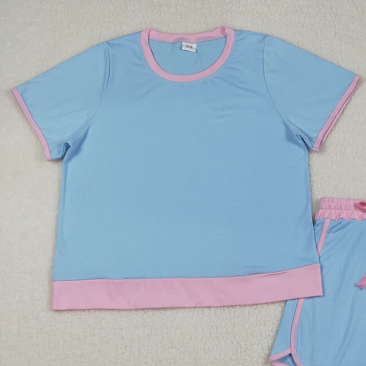 3.28 RTS NO MOQ （In stock）GSD3674 Light blue pink cotton top skirt adult women outfits