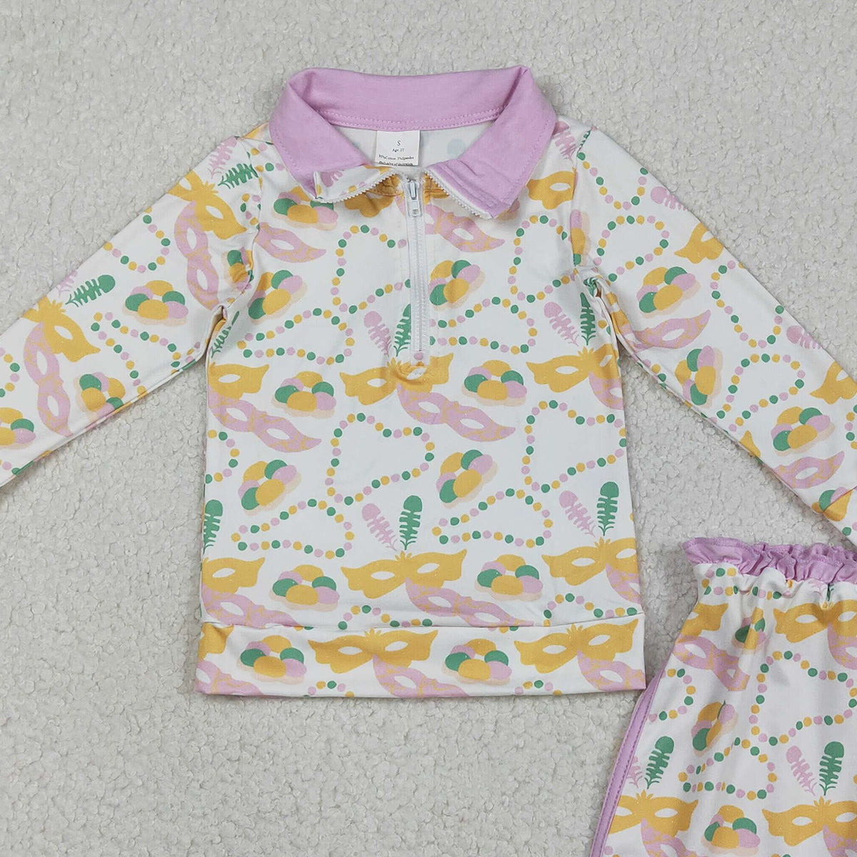 12.16 RTS NO MOQ （In stock）GLD1334 Baby Girls Mardigras Donuts Masks Zip Pullover Skirt Shorts Clothes Sets